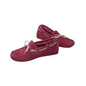 Cole Haan Suede Moccasins Girls Size 10 Faux Shearling Slippers Pink